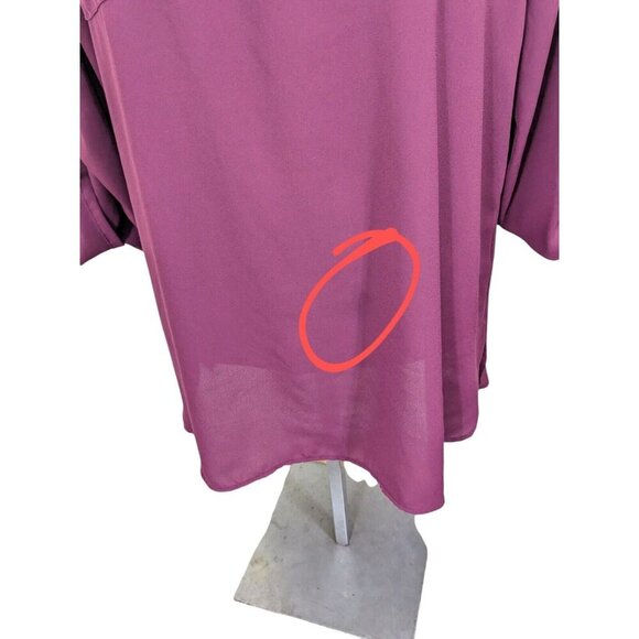 MARIE CLAIRE BOUTIQUES Sheer V Neck Blouse Tunic Womens XL Burgundy Red Roll Tab - Picture 7 of 7